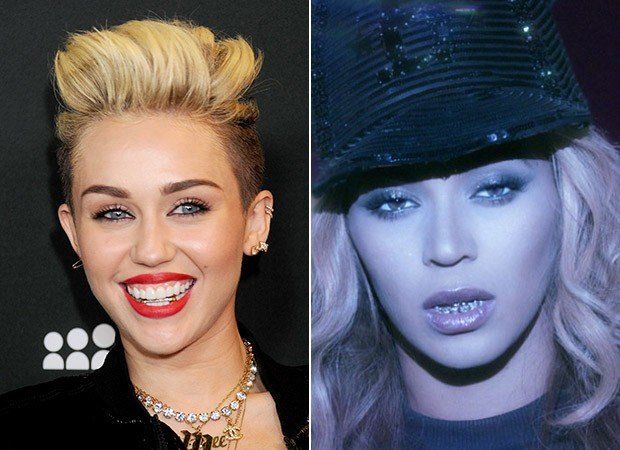 Miley e Beyoncé usam jóias nos dentes