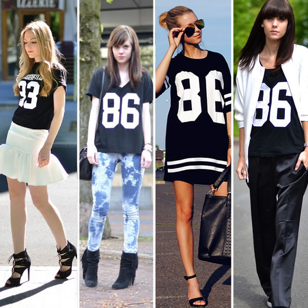 entre as tendências da moda está a camiseta com números